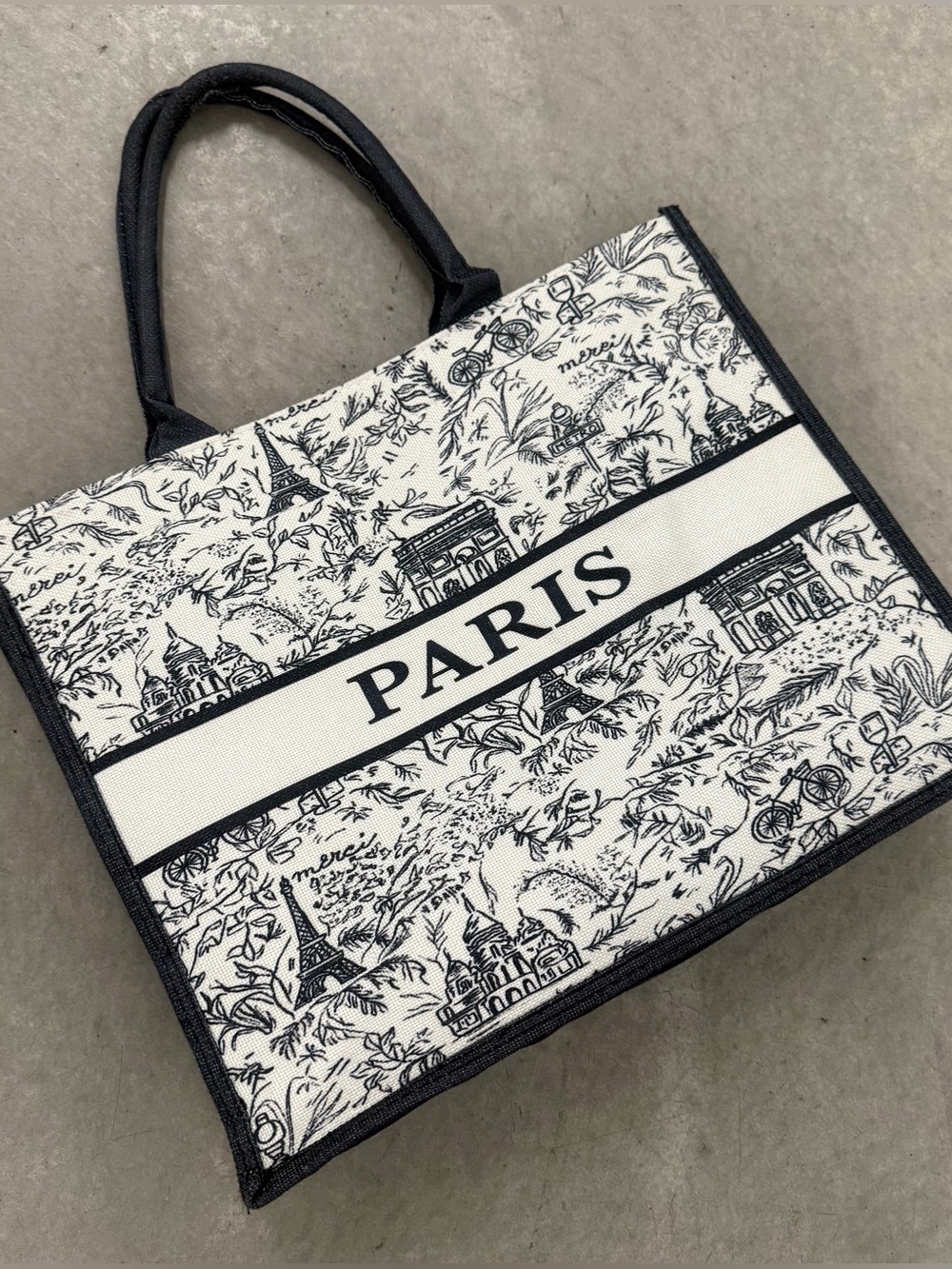 Off White & Black Cotton Canvas PARIS Tote Bag